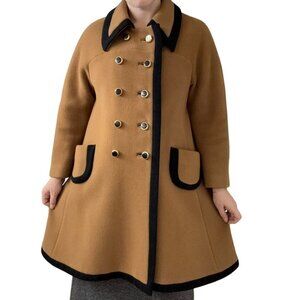 Vintage 1960s Womens Tan Wool Double Breasted Mid Length Pea Coat sz M